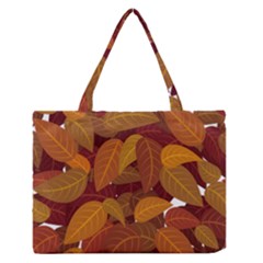 Watercolor Leaves Leaf Orange Zipper Medium Tote Bag by Bakwanart