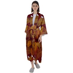 Watercolor Leaves Leaf Orange Maxi Satin Kimono