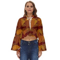 Watercolor Leaves Leaf Orange Boho Long Bell Sleeve Top by Bakwanart