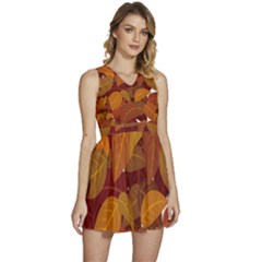 Watercolor Leaves Leaf Orange Sleeveless High Waist Mini Dress by Bakwanart