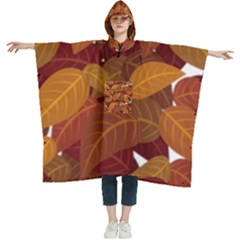 Watercolor Leaves Leaf Orange Women s Hooded Rain Ponchos by Bakwanart