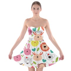 Cute Animals Cartoon Seamless Background Strapless Bra Top Dress by Bakwanart