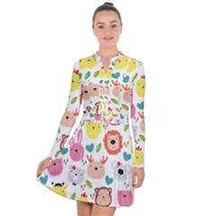 Cute Animals Cartoon Seamless Background Long Sleeve Panel Dress by Bakwanart