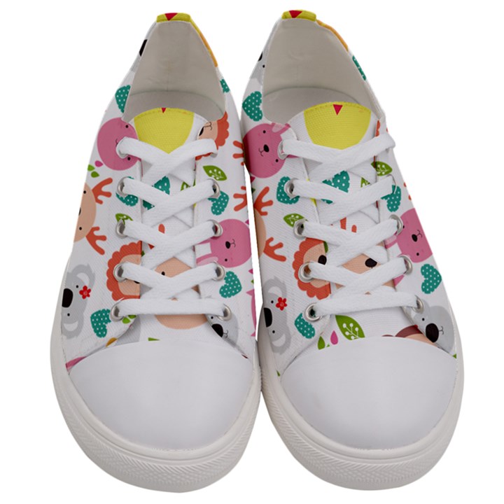 Cute Animals Cartoon Seamless Background Women s Low Top Canvas Sneakers