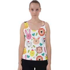 Cute Animals Cartoon Seamless Background Velvet Tank Top by Bakwanart