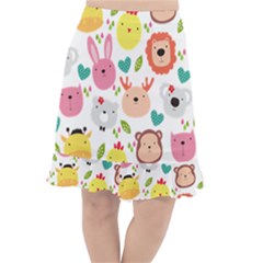 Cute Animals Cartoon Seamless Background Fishtail Chiffon Skirt