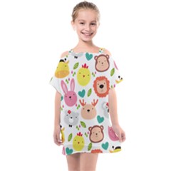 Cute Animals Cartoon Seamless Background Kids  One Piece Chiffon Dress by Bakwanart