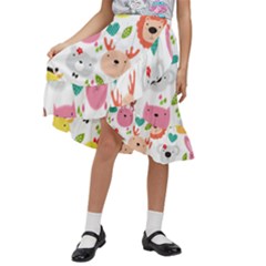 Cute Animals Cartoon Seamless Background Kids  Ruffle Flared Wrap Midi Skirt by Bakwanart