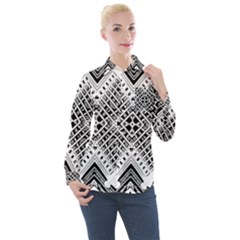 Black And White Modern Texture Seamless Print Fabric Pattern Women s Long Sleeve Pocket Shirt