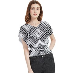 Black And White Modern Texture Seamless Print Fabric Pattern Butterfly Chiffon Blouse