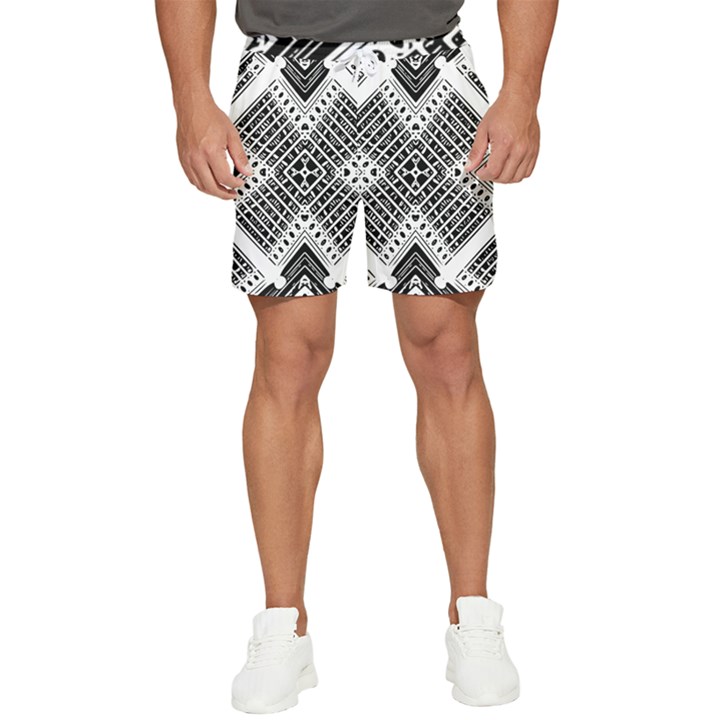 Black And White Modern Texture Seamless Print Fabric Pattern Men s Runner Shorts