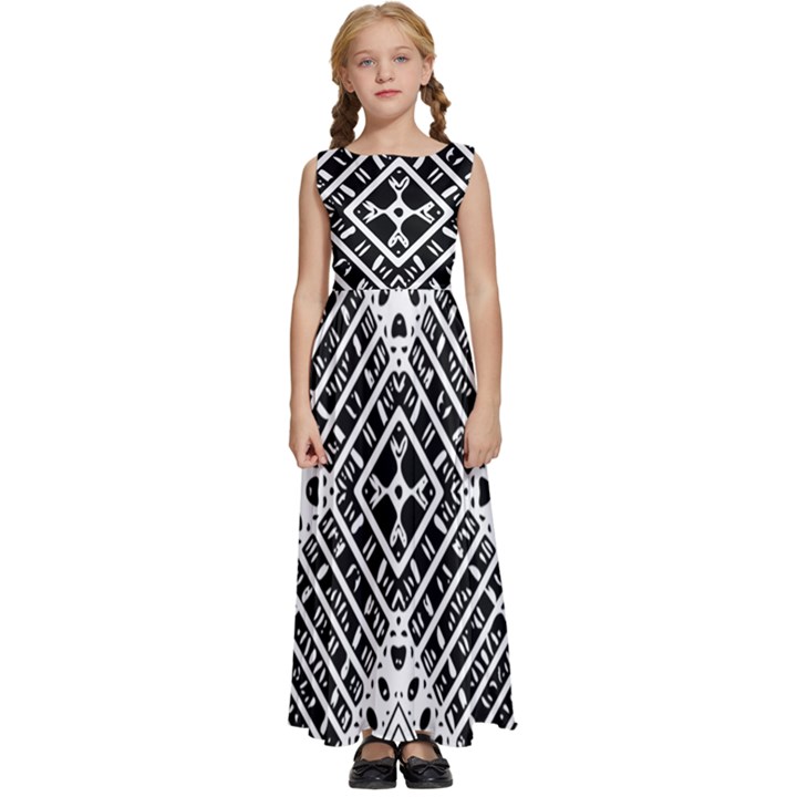 Black And White Modern Texture Seamless Print Fabric Pattern Kids  Satin Sleeveless Maxi Dress