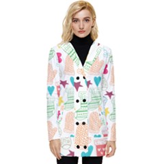 Cute Doodle Christmas Gloves And Stockings Seamless Pattern Button Up Hooded Coat 