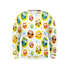 Owl Bird Cartoon Kids  Sweatshirt by Bakwanart