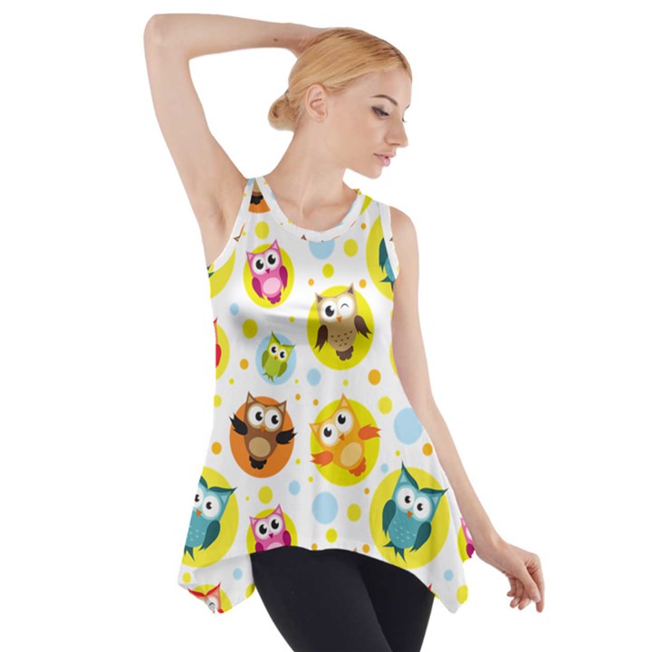 Owl Bird Cartoon Side Drop Tank Tunic