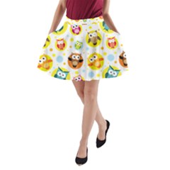 Owl Bird Cartoon A-line Pocket Skirt by Bakwanart