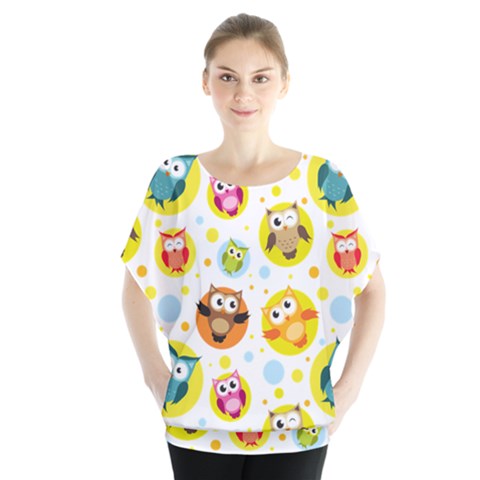 Owl Bird Cartoon Batwing Chiffon Blouse by Bakwanart