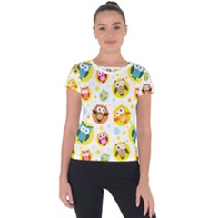 Owl Bird Cartoon Short Sleeve Sports Top  by Bakwanart