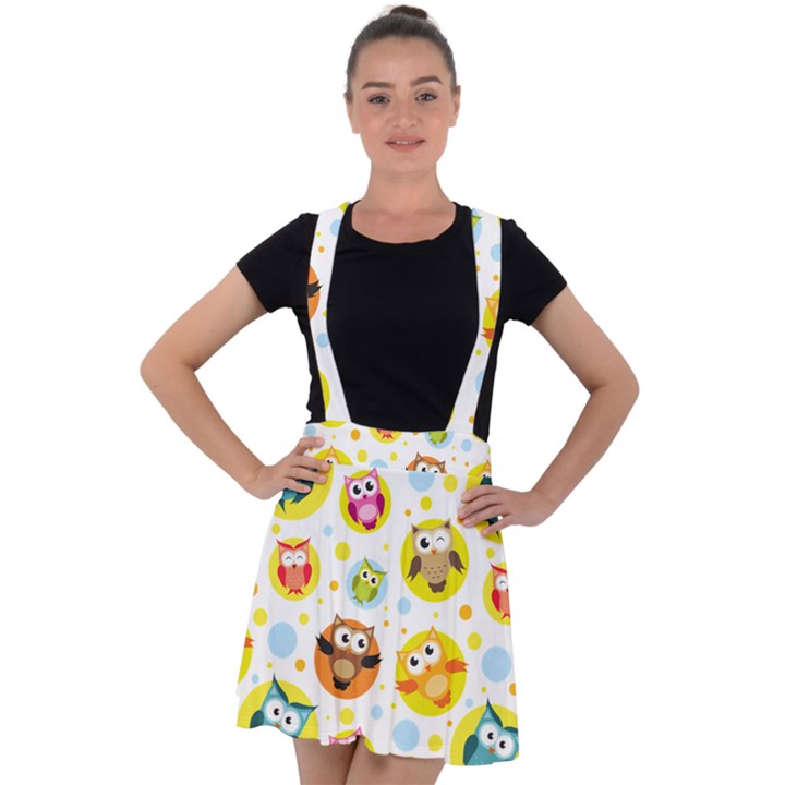 Owl Bird Cartoon Velvet Suspender Skater Skirt