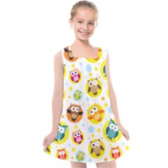 Owl Bird Cartoon Kids  Cross Back Dress by Bakwanart