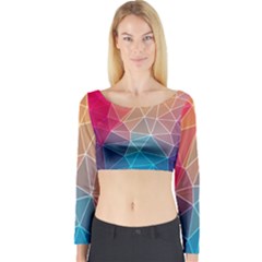 Multicolored Geometric Origami Idea Pattern Long Sleeve Crop Top by Bakwanart