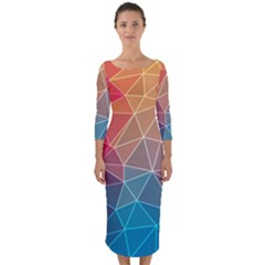 Multicolored Geometric Origami Idea Pattern Quarter Sleeve Midi Bodycon Dress by Bakwanart