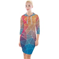 Multicolored Geometric Origami Idea Pattern Quarter Sleeve Hood Bodycon Dress by Bakwanart