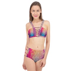 Multicolored Geometric Origami Idea Pattern Cage Up Bikini Set by Bakwanart