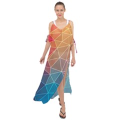 Multicolored Geometric Origami Idea Pattern Maxi Chiffon Cover Up Dress by Bakwanart