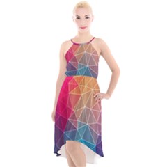 Multicolored Geometric Origami Idea Pattern High-low Halter Chiffon Dress  by Bakwanart