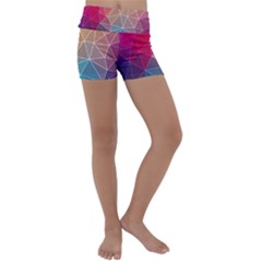 Multicolored Geometric Origami Idea Pattern Kids  Lightweight Velour Yoga Shorts by Bakwanart