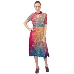 Multicolored Geometric Origami Idea Pattern Keyhole Neckline Chiffon Dress by Bakwanart