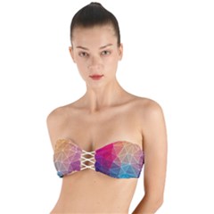 Multicolored Geometric Origami Idea Pattern Twist Bandeau Bikini Top by Bakwanart