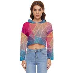 Multicolored Geometric Origami Idea Pattern Women s Lightweight Cropped Hoodie by Bakwanart