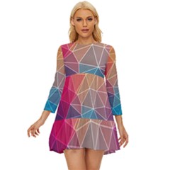 Multicolored Geometric Origami Idea Pattern Long Sleeve Babydoll Dress by Bakwanart