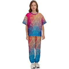 Multicolored Geometric Origami Idea Pattern Kids  Tee And Pants Sports Set by Bakwanart