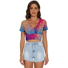 Multicolored Geometric Origami Idea Pattern V-neck Crop Top by Bakwanart