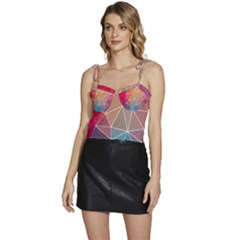 Multicolored Geometric Origami Idea Pattern Flowy Camisole Tie Up Top by Bakwanart