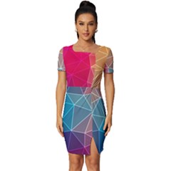 Multicolored Geometric Origami Idea Pattern Fitted Knot Split End Bodycon Dress by Bakwanart