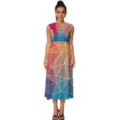 Multicolored Geometric Origami Idea Pattern Sleeveless Round Neck Midi Dress by Bakwanart