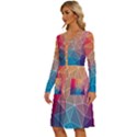 Multicolored Geometric Origami Idea Pattern Long Sleeve Dress With Pocket View2