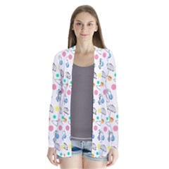 Summer Pattern Colorful Drawing Doodle Drape Collar Cardigan by Bakwanart