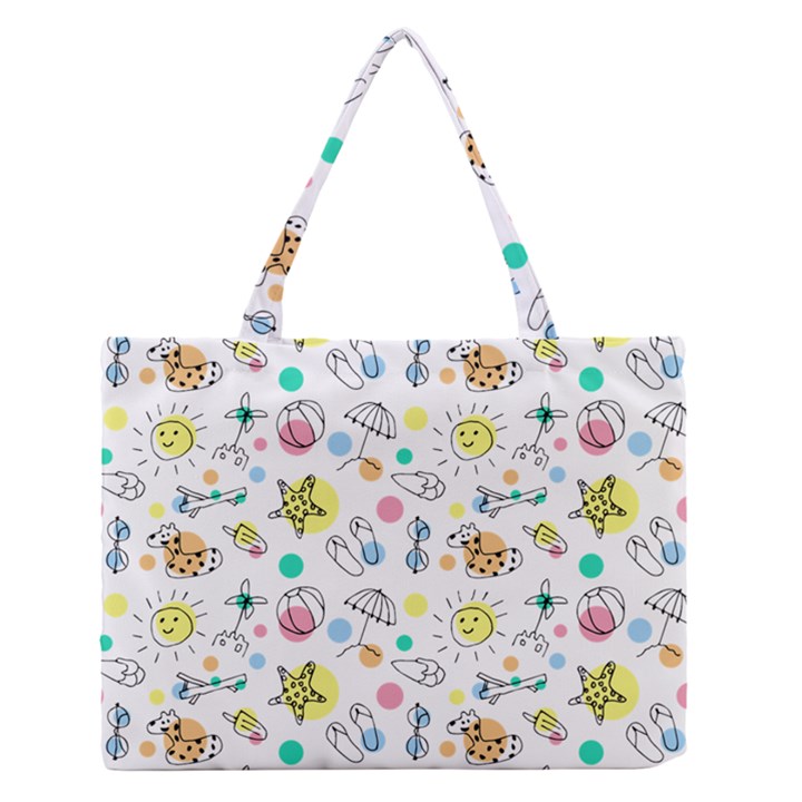 Summer Pattern Colorful Drawing Doodle Zipper Medium Tote Bag