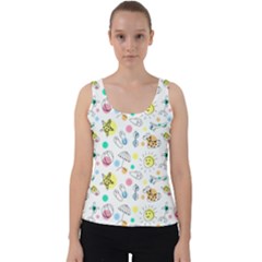 Summer Pattern Colorful Drawing Doodle Velvet Tank Top by Bakwanart