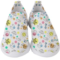 Summer Pattern Colorful Drawing Doodle Kids  Slip On Sneakers by Bakwanart