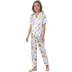 Summer Pattern Colorful Drawing Doodle Kids  Satin Short Sleeve Pajamas Set by Bakwanart