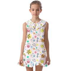 Summer Pattern Colorful Drawing Doodle Kids  Pilgrim Collar Ruffle Hem Dress by Bakwanart