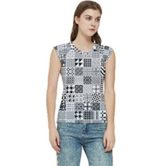 Black And White Geometric Patterns Women s Raglan Cap Sleeve Tee