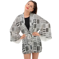 Black And White Geometric Patterns Long Sleeve Kimono