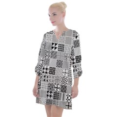 Black And White Geometric Patterns Open Neck Shift Dress